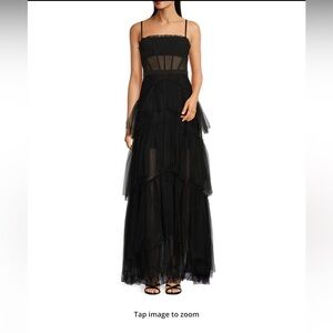 Betsy & Adam - Illusion Tiered Ruffled Tulle Sleeveless Gown - size 2
